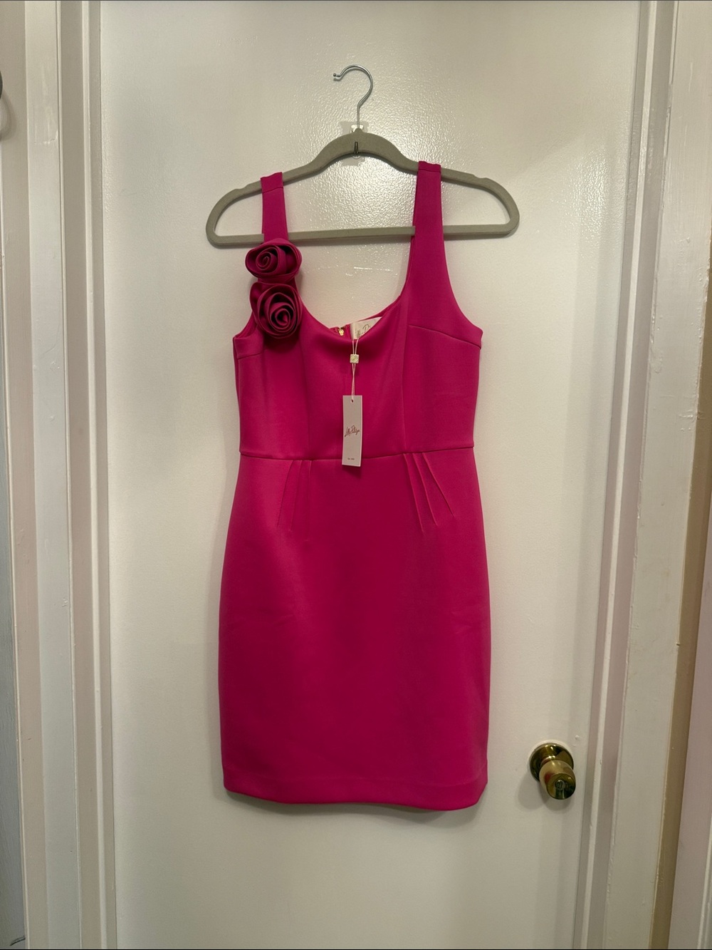 Lilly Pulitzer Hot Pink Floral Applique Sheath Dress